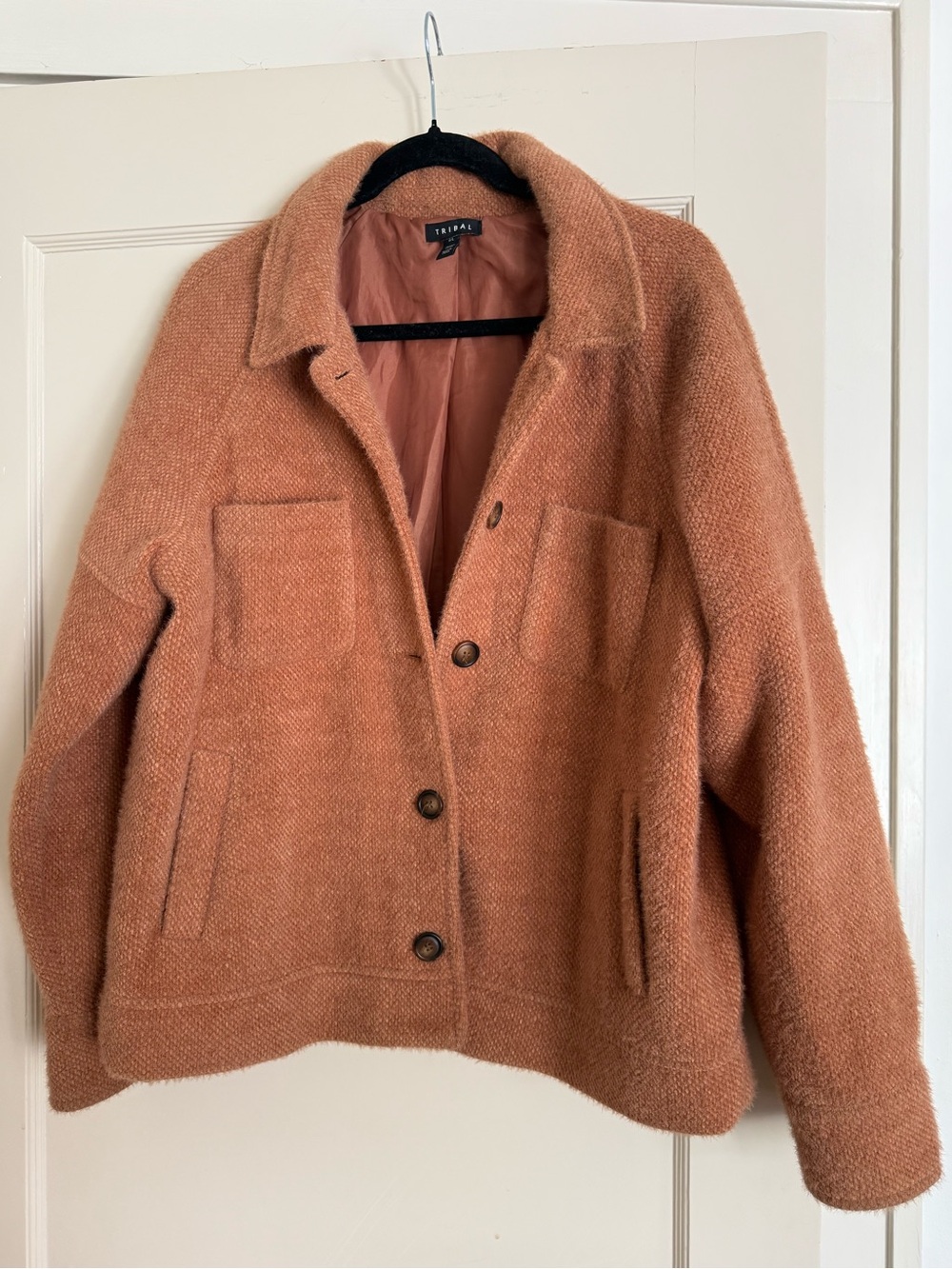 Tribal Textured Button-Front Jacket in Brown Like New
